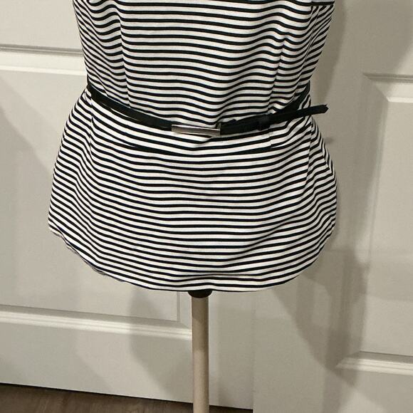 White House Black Market Black White Striped Belted Sleeveless Top Size 10 Work - Picture 4 of 11